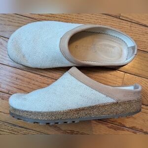Haflinger Women Sz 38 Cream Canvas Slip On Clogs Slippers Shoes 5164 10 38 07